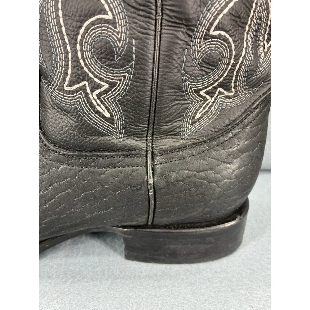 D’Alcala Handmade Black Leather Western Cowboy Boots Men’s 8.5 Square Toe Mexico